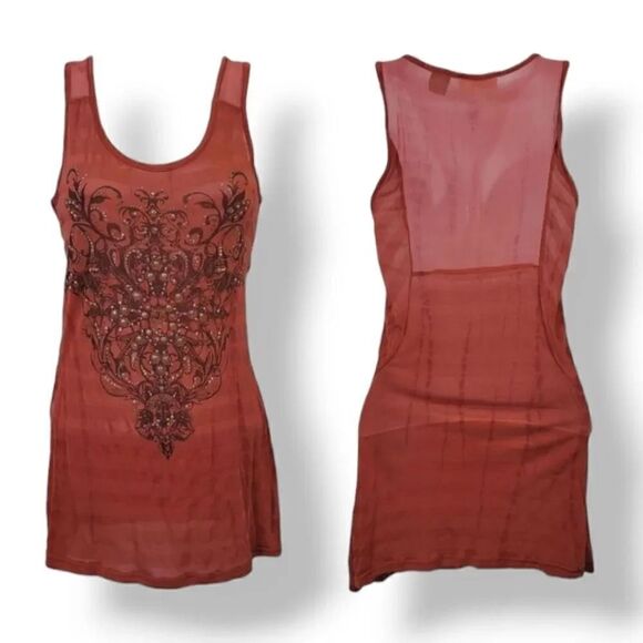 Miss Me Mulberry Silk Rhinestone and Metal Studded  Sleeveless Tank Size Small - Picture 10 of 10